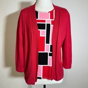 Alfred Dunner Open Front Cardigan Top Sweater One Piece Womens Petite Medium PM